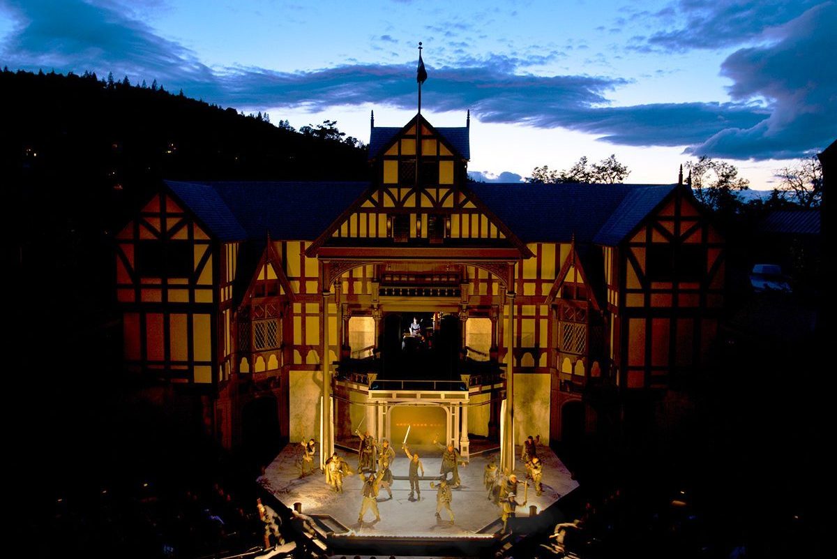 Oregon Shakespeare Festival Elizabethan Theatre performance at night