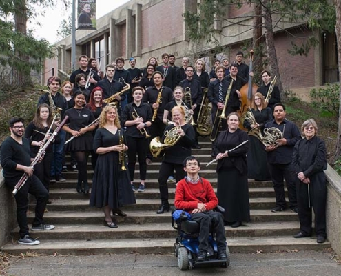 SOU Wind Ensemble in front of Music Building